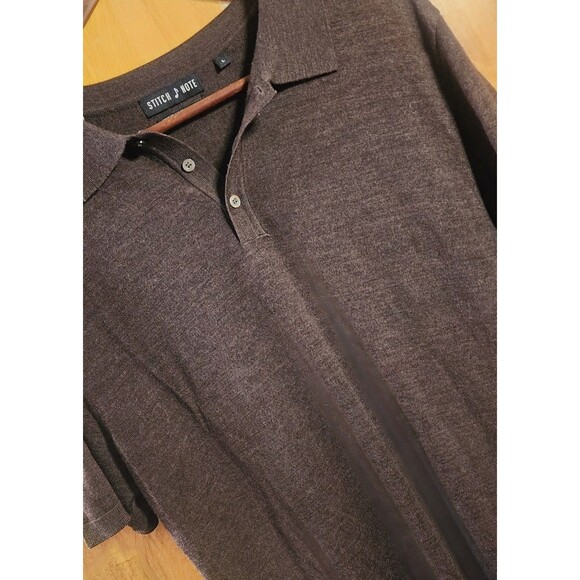Stitch Note L Merino Wool Polo Sweater Brown Quiet Luxury Grandpa Core Short - Picture 3 of 9